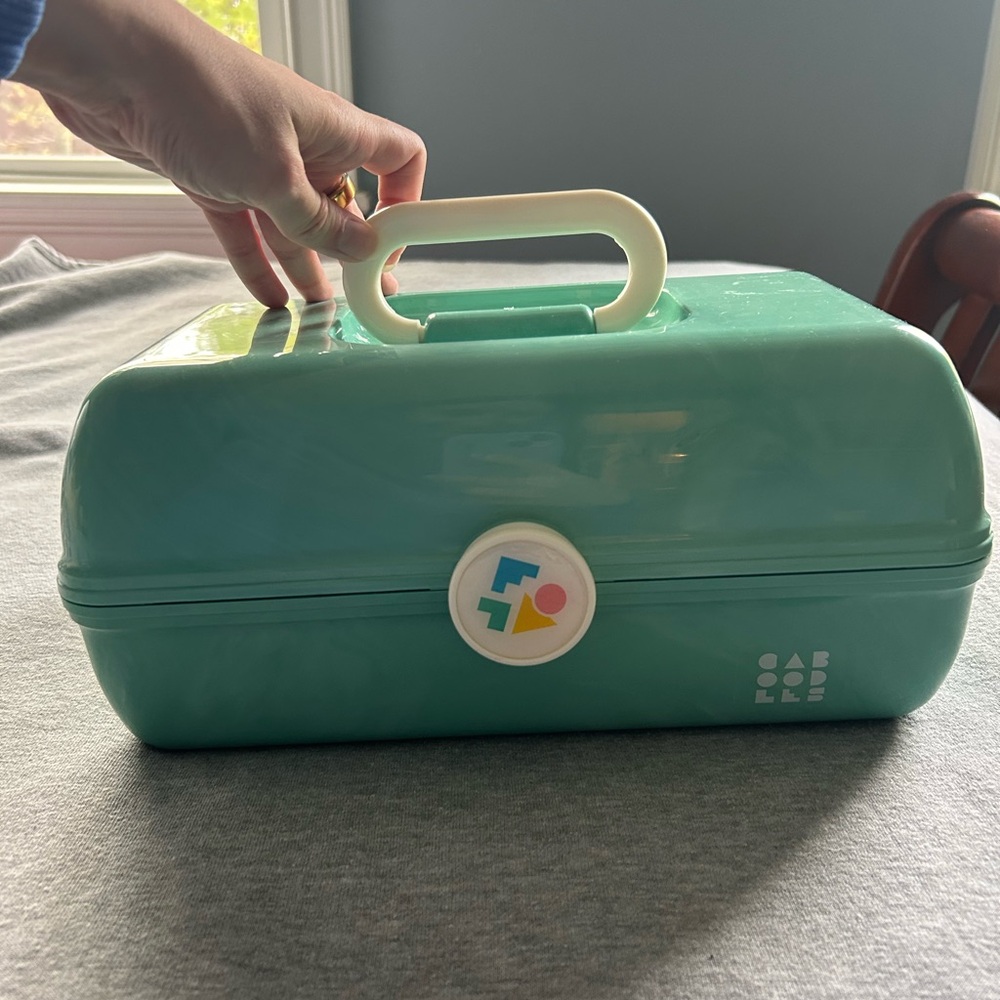 Aqua Vintage Cosmetic Case with Cream Handle